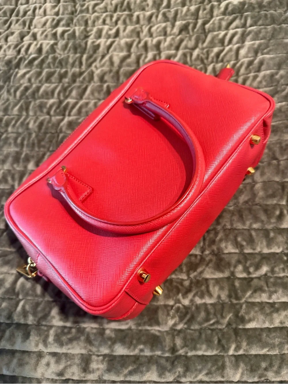 Prada Red Saffiano Leather Satchel with Gold Hardware - Picture 3 of 12